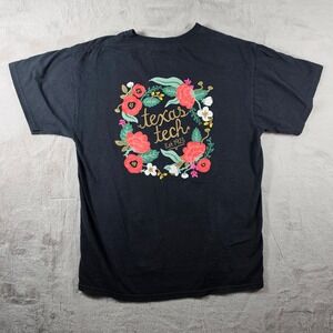 Fruit of the Loom Texas Tech T-Shirt Women Large Black Floral Graphic Tee NCAA